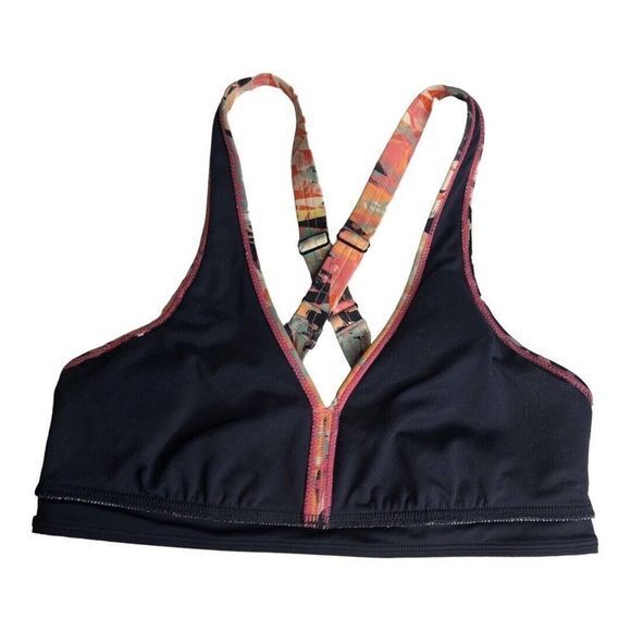 ROXY Fitness Sports Bra Bikini Top Floral Navy Size S 2579 - Picture 4 of 11